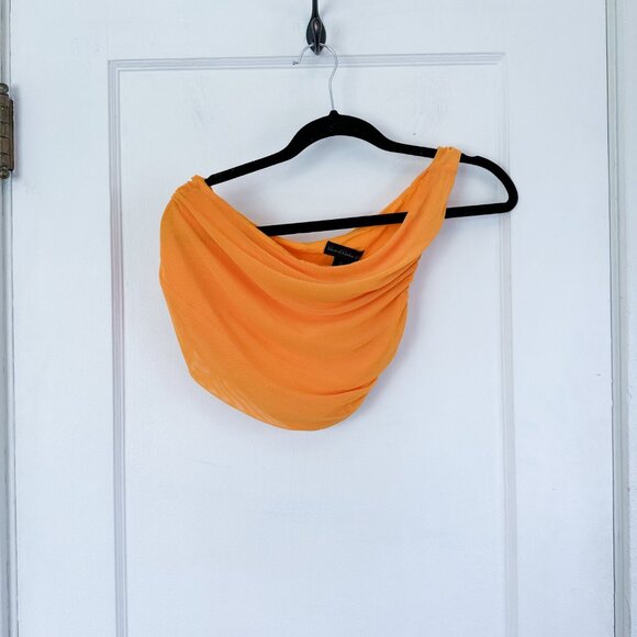 House of Harlow 1960 | 2 Piece Mesh Midi Skirt and One Shoulder Crop Top Orange‎ - Picture 4 of 5